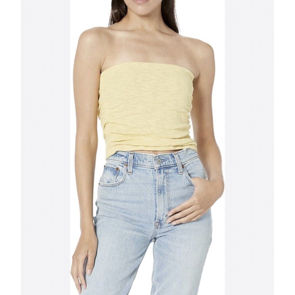 Free People Movement Women’s Ruched Heathered Tube Top Light Yellow EUC Medium